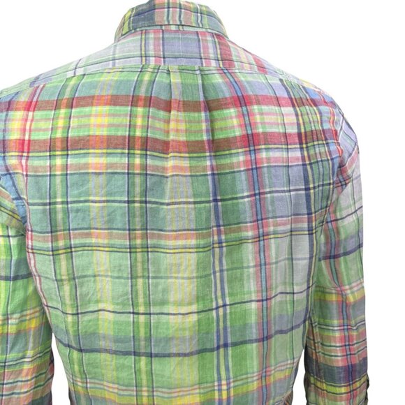 Ralph Lauren Mens Classic Fit Ocean Wash Linen Shirt Green Plaid Size S - Picture 11 of 14